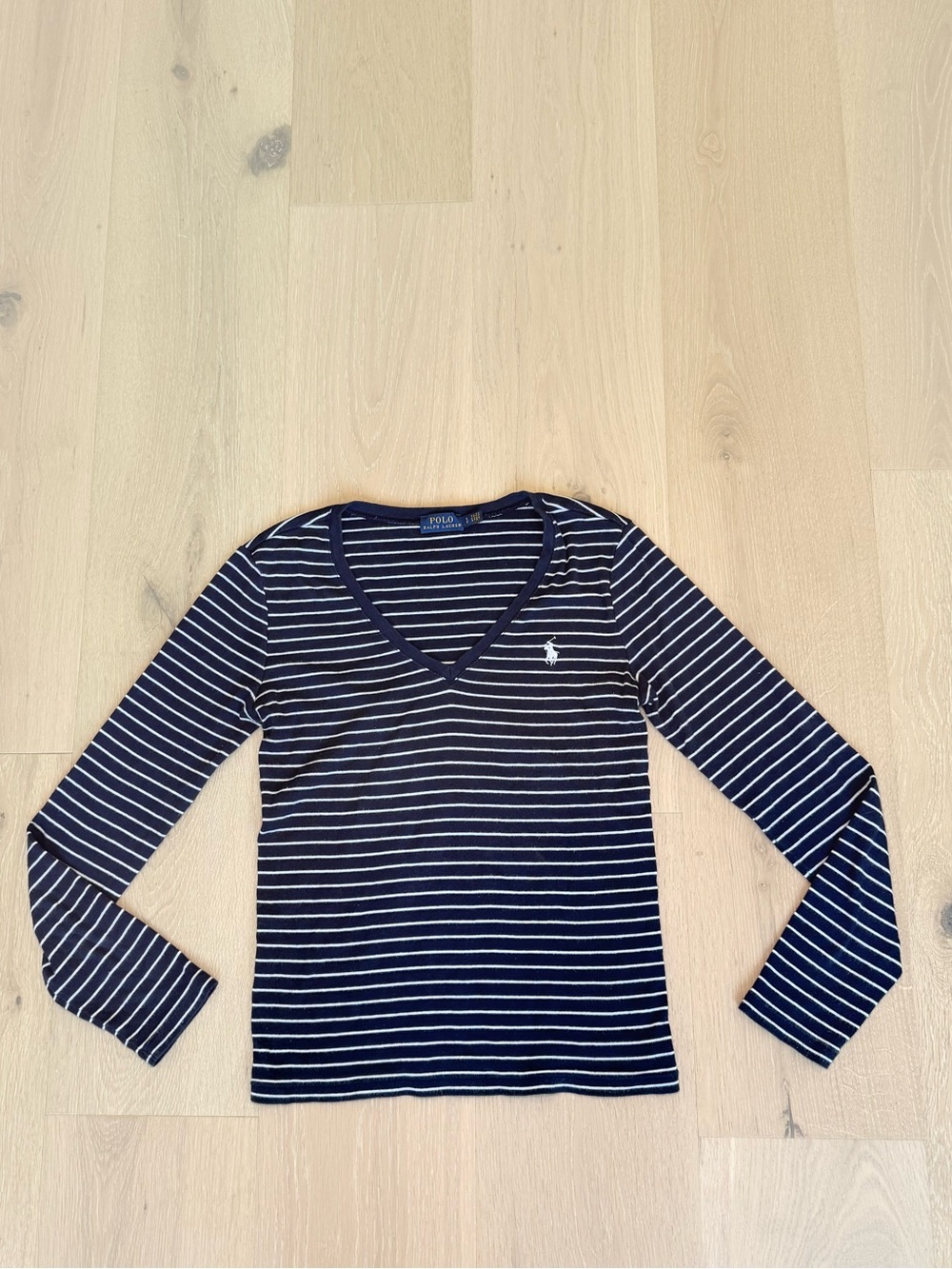 Polo Ralph Lauren Striped V Neck Long Sleeve Top Navy Size S